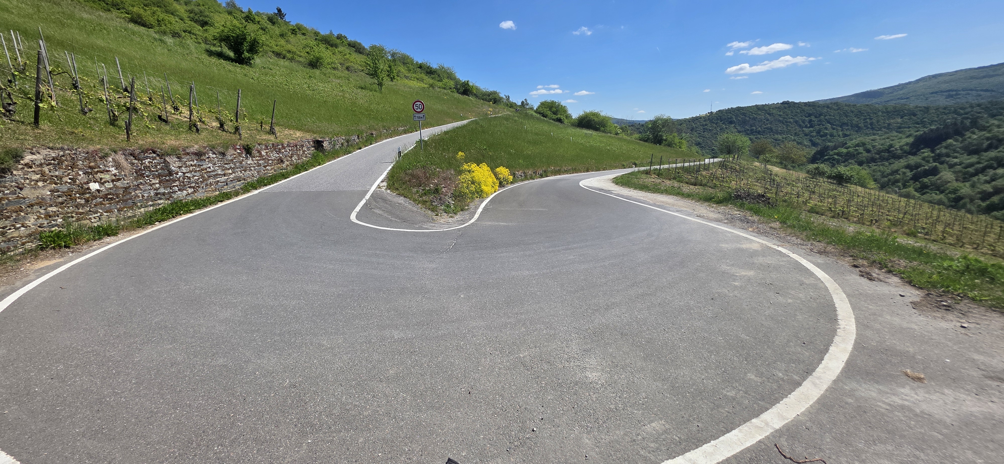 Motorrijder op een bochtige weg in de Eifel